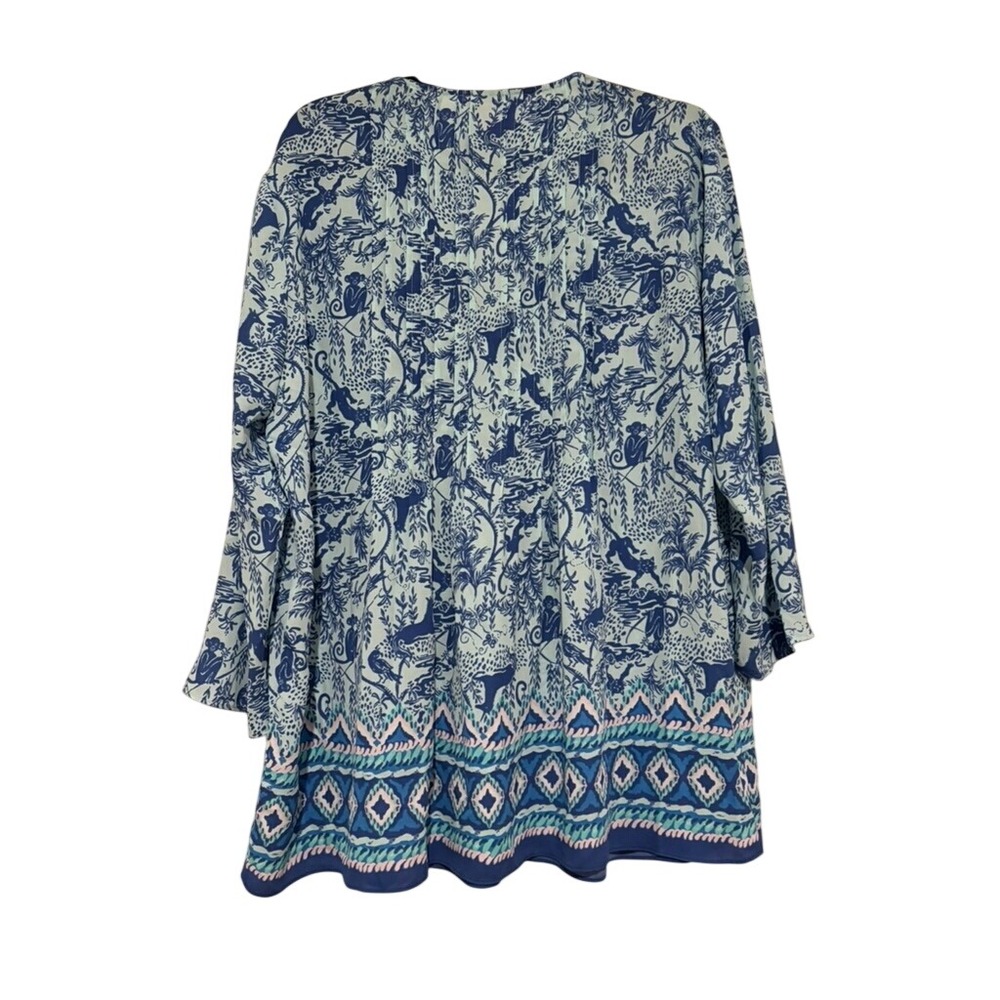 Lily Pulitzer sz L blue floral boho style long sleeve blouse OO - Picture 3 of 3